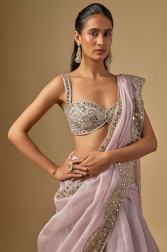Lilac Silk Organza Lehenga Set