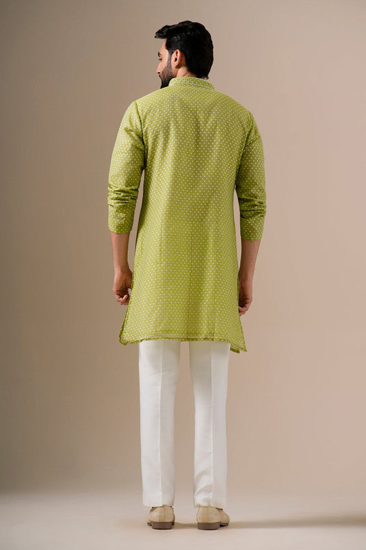 Lime Green Zari Kurta Set