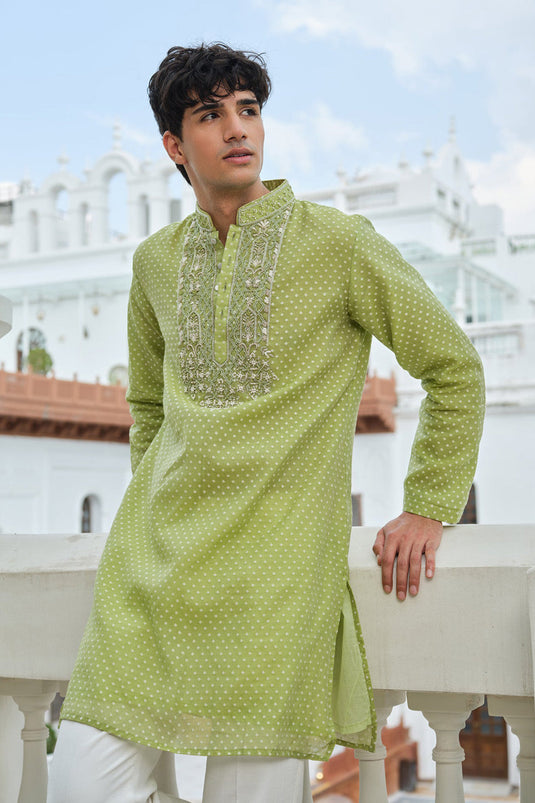 Lime Green Zari Kurta Set