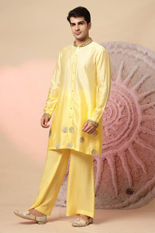 Long Kurta With Embroidery  Jacket And Palazzo Pant