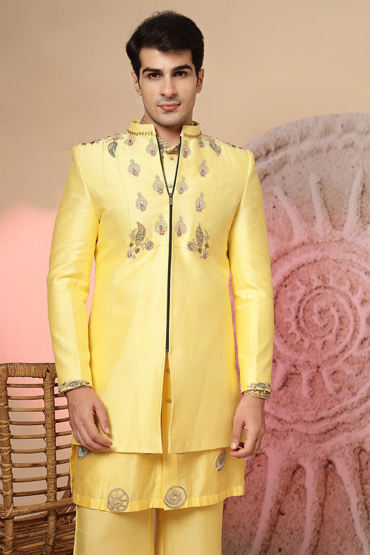 Long Kurta With Embroidery  Jacket And Palazzo Pant