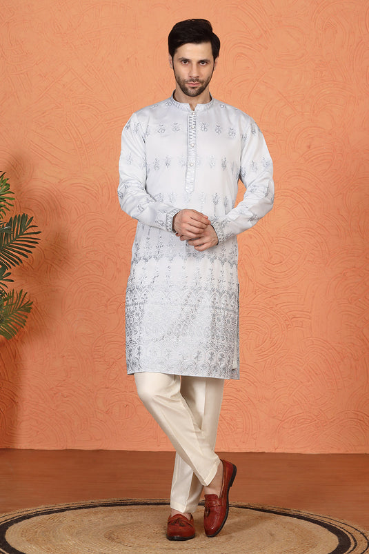 Lucknowi  Embroidered Nawaab Saab Kurta with Back Elastic Pants