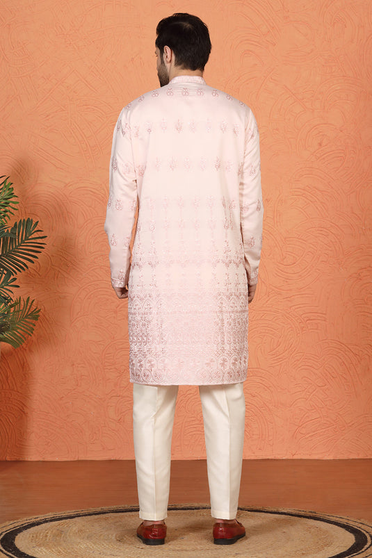 Lucknowi  Embroidered Nawaab Saab Kurta with Back Elastic Pants
