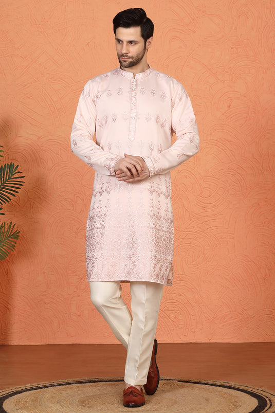 Lucknowi  Embroidered Nawaab Saab Kurta with Back Elastic Pants