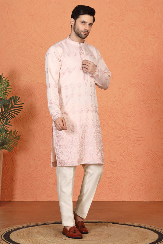 Lucknowi  Embroidered Nawaab Saab Kurta with Back Elastic Pants