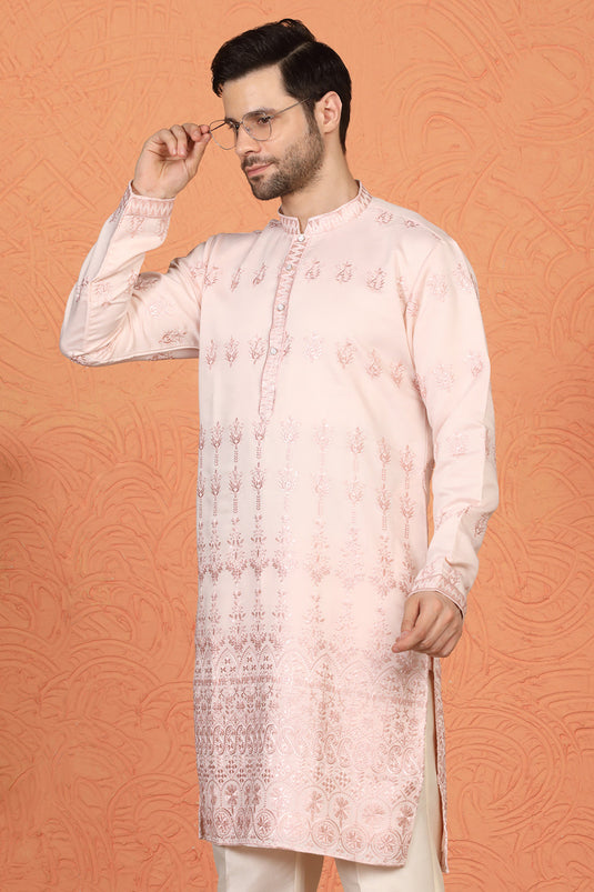 Lucknowi  Embroidered Nawaab Saab Kurta with Back Elastic Pants