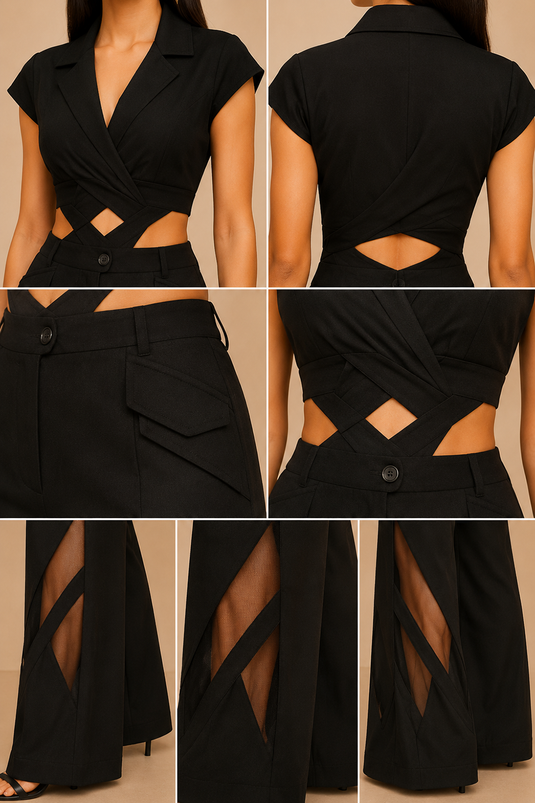 Luxury Black Wrap Corset Top with Structured Fit