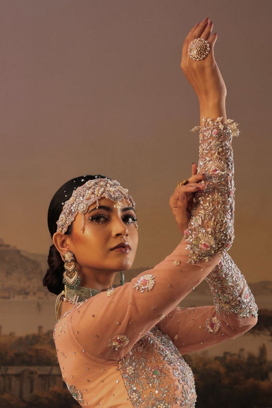 Peach Zardosi Embroidered Reception Gown