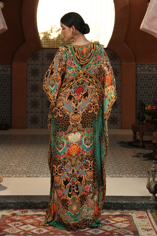 Turquoise Printed Kaftan Gown