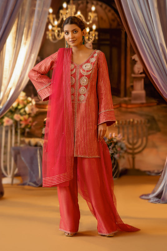 Magenta Kasab Silk Gotta Suit 