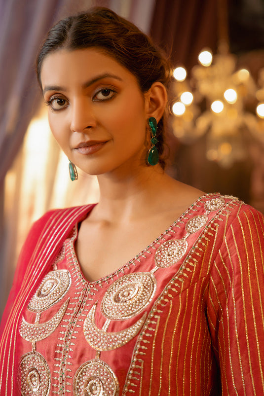 Magenta Kasab Silk Gotta Suit 