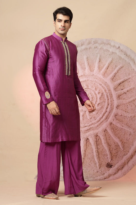 Magenta Silk Blend Kurta Pajama Set