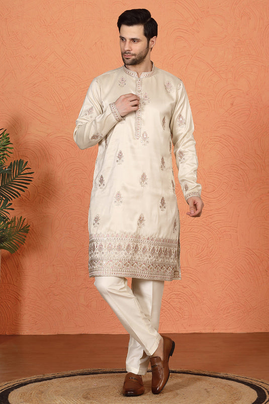 Maharaj Embroidered Kurta with Back Elastic Pants
