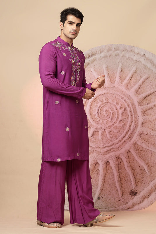 Mandarin Collar Purple Kurta