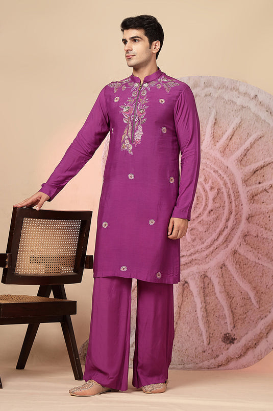 Mandarin Collar Purple Kurta