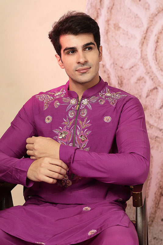 Mandarin Collar Purple Kurta