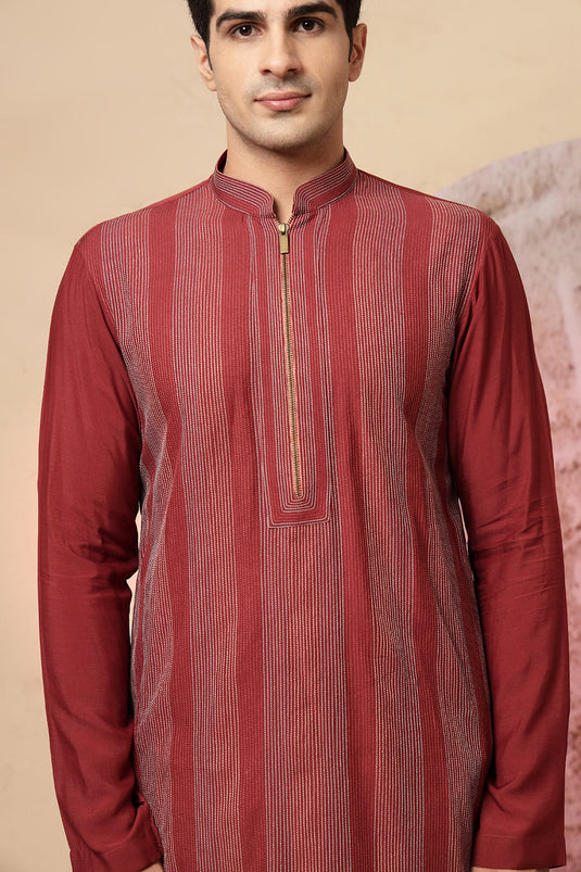 Maroon Embroidered Sherwani With Pathani Salwar