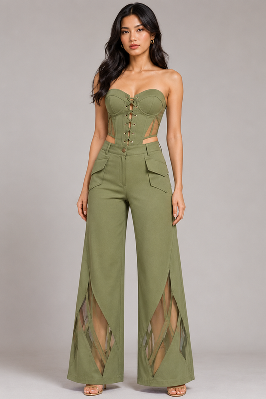 Matcha Green Twist Bandeau Corset Top for Women