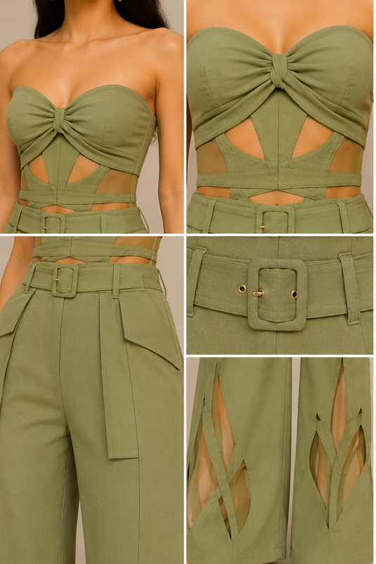 Matcha Green Twist Bandeau Corset Top for Women