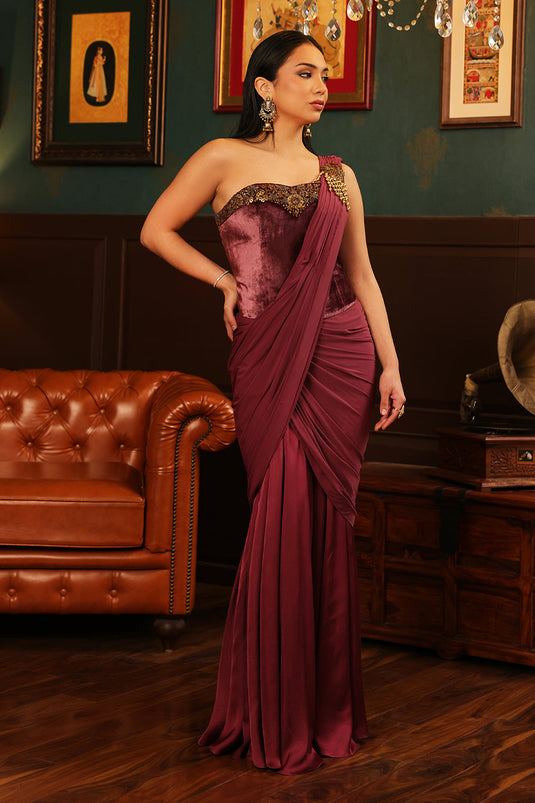 Mauve Drape Saree Set
