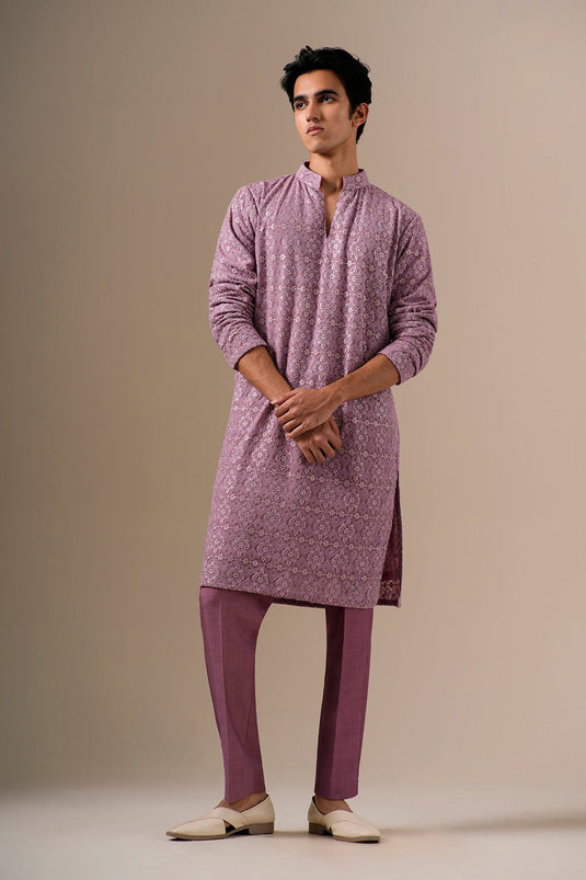 Mauve Gold Geometric Kurta Set