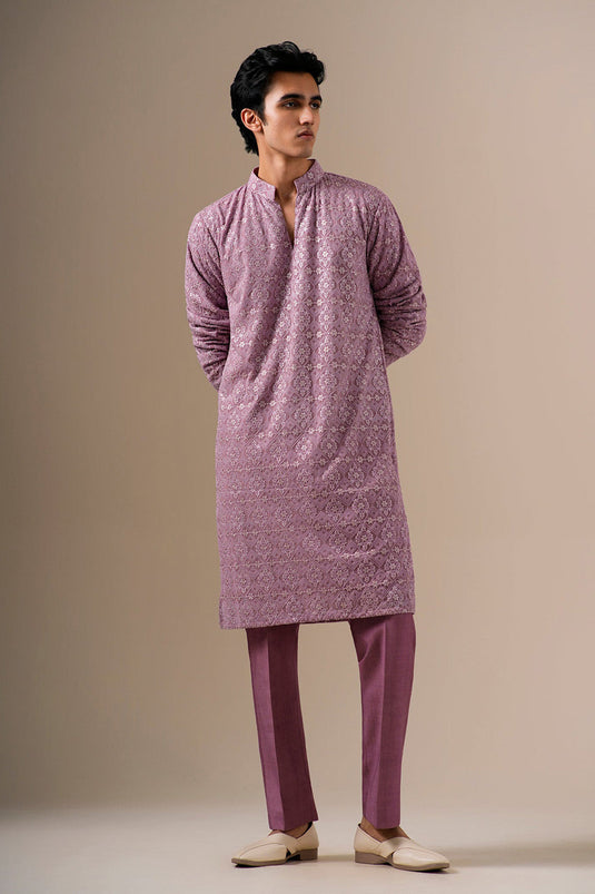 Mauve Gold Geometric Kurta Set