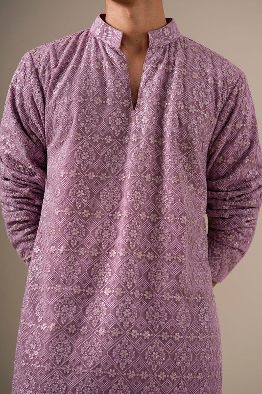 Mauve Gold Geometric Kurta Set