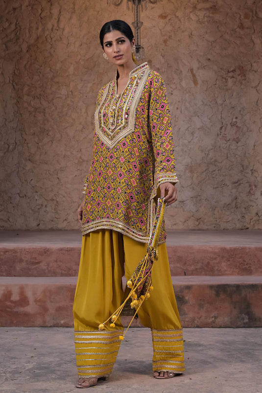 Mehandi Green Crepe Kurti Set Trendy Indian Festive Outfit