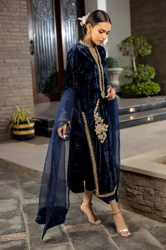 Midnight Azure Velvet Suit Set