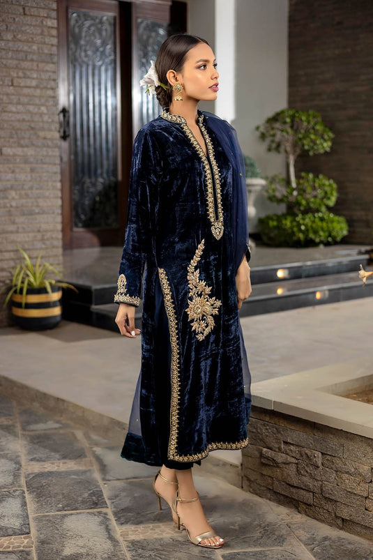 Midnight Azure Velvet Suit Set
