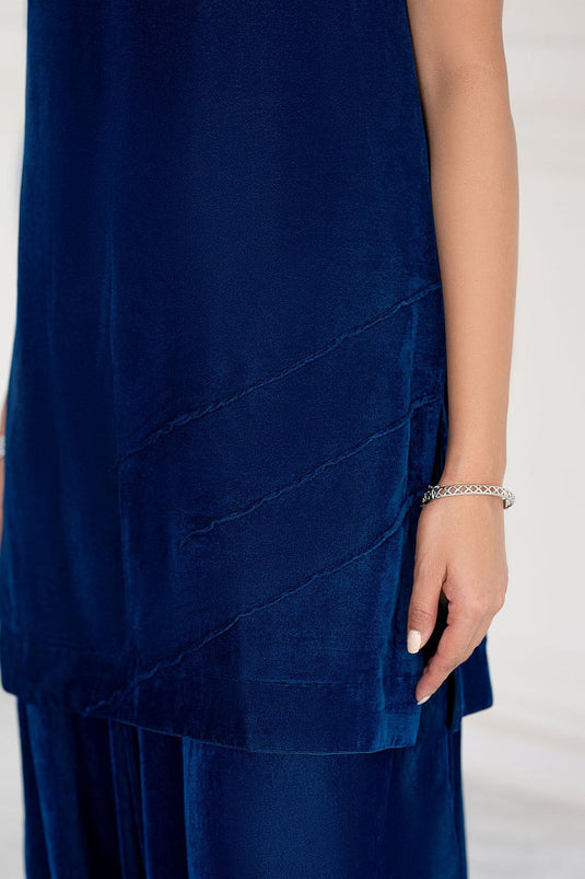 Midnight Blue Velvet Flared Suit Ensemble
