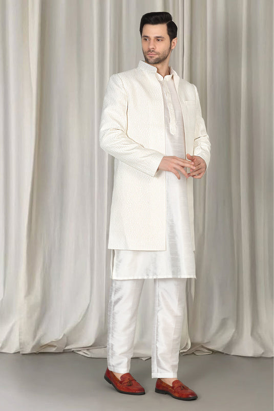 Mihir Embroidered Long Open Jacket With Kurta And  Pants