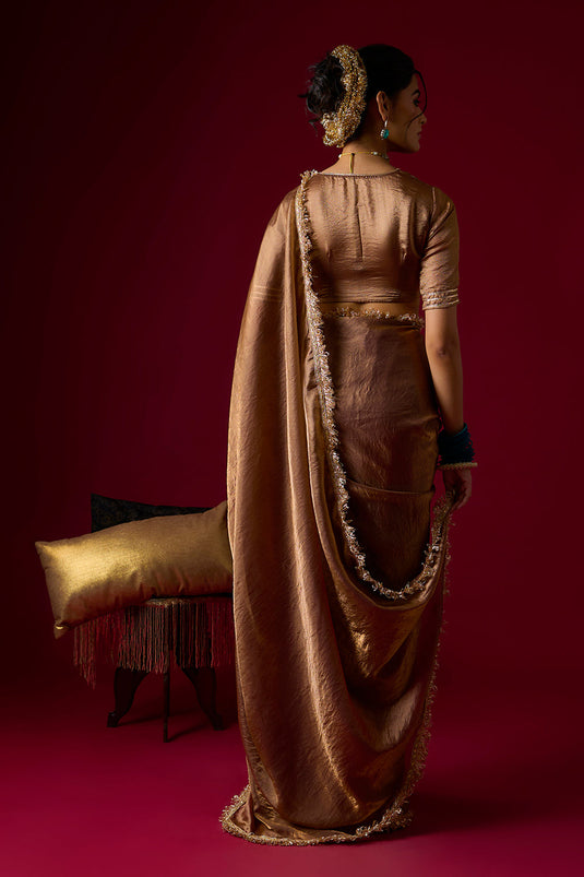 Mocha Tissue Saree Set
