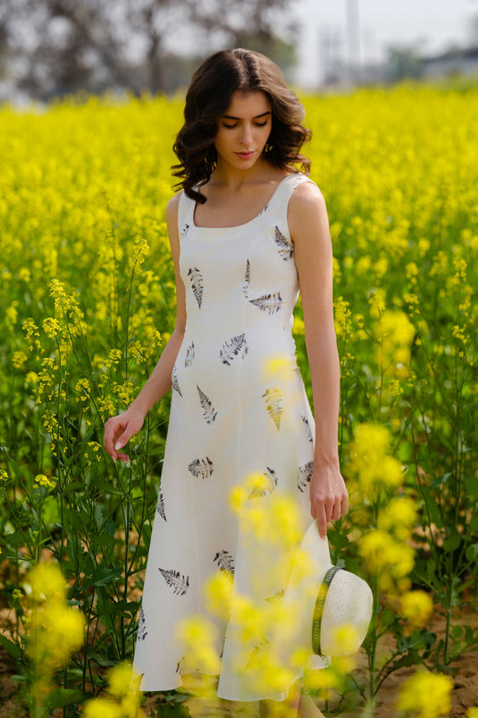 Monochrome Fern Midi Dress