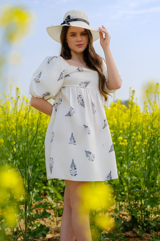 Monochrome Fern Short Bow Dress