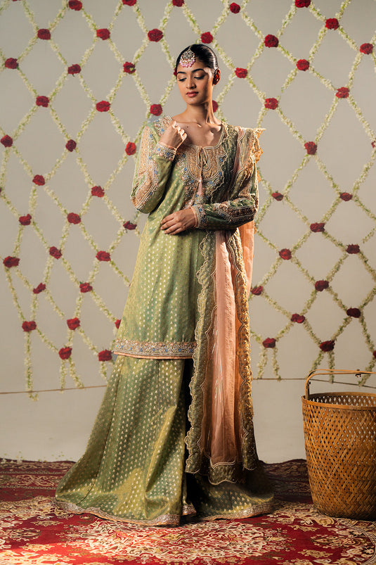 Moss Green Booti Tissue Palazzo Set