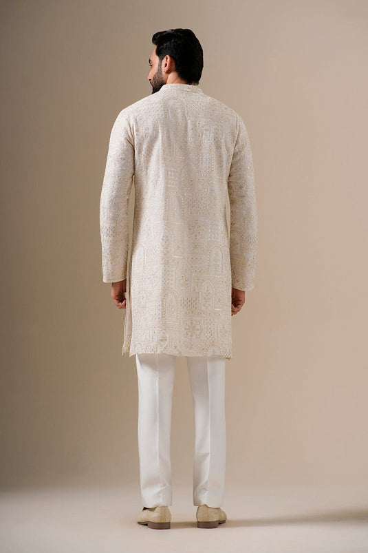 Mughal White & Gold Kurta Set