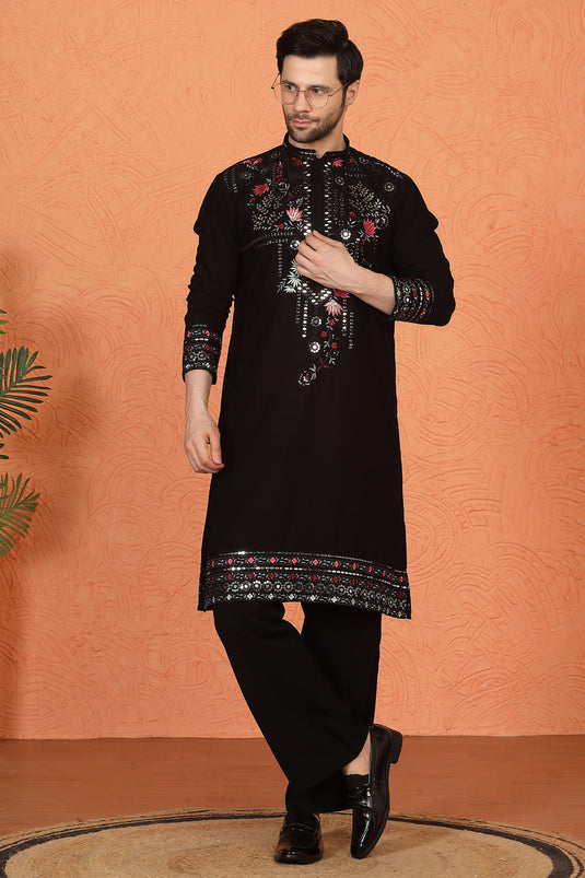 Multi Colored Flora Embroidered Kurta with Loose Fit Parallel Matching  Pants