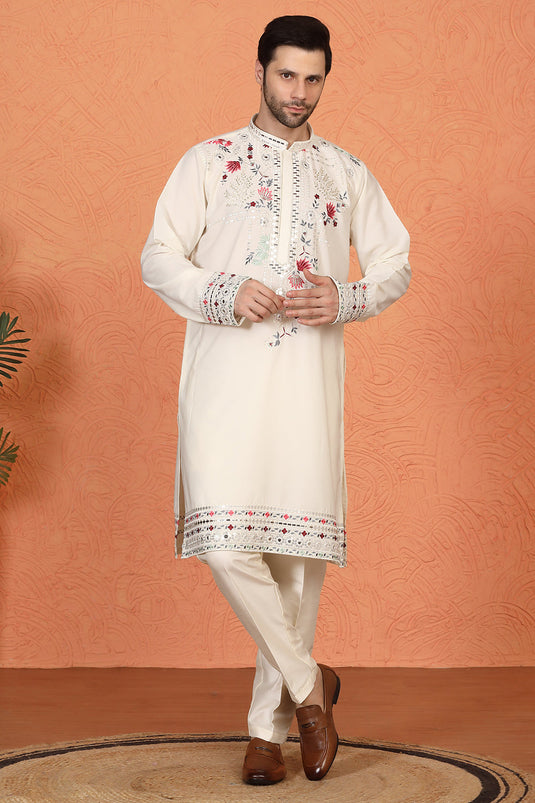 Multi Colored Flora Embroidered Kurta with Straight  Fit  Back Elastic  Pants