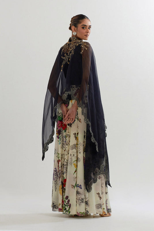 Multi Colour Cape With Inner And Sharara