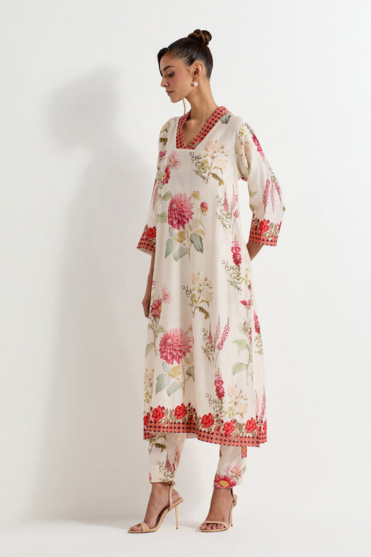 Multi Colour Chanderi Silk Kurta With Pants