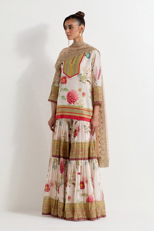 Multi Colour Chanderi Silk Sharara Set