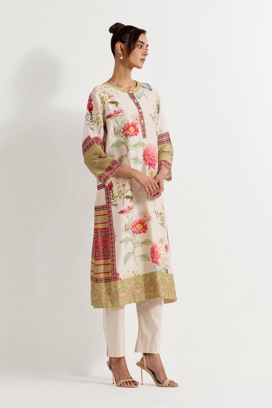 Multi Colour Chanderi With Stretch Lycra Kurta With Pants