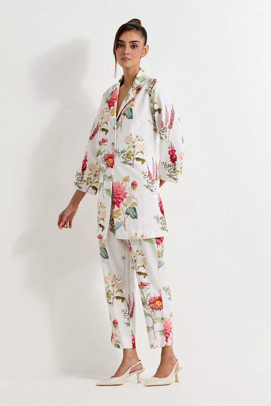 Multi Colour Cotton Linen Jacket With Pants