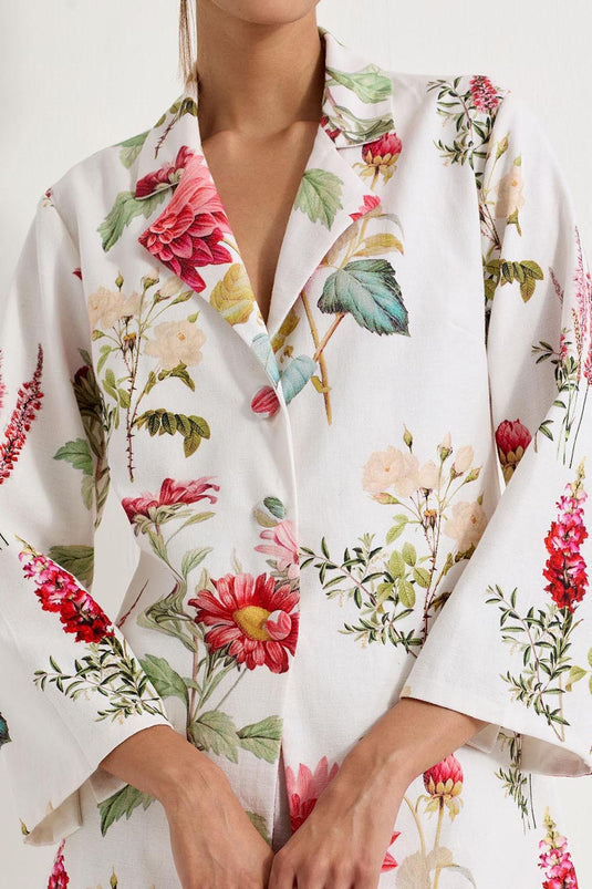 Multi Colour Cotton Linen Jacket With Pants