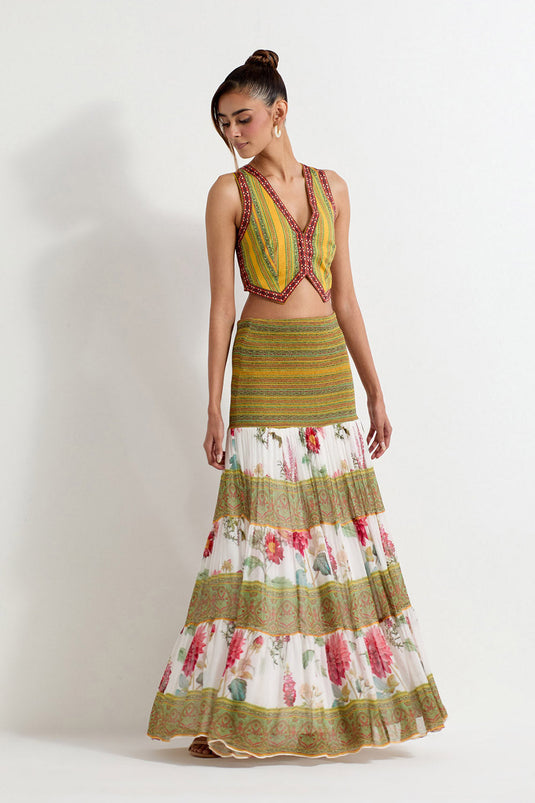 Multi Colour Georgette Waist Coat With Skirt