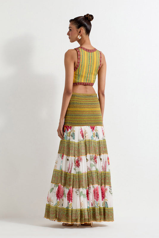 Multi Colour Georgette Waist Coat With Skirt