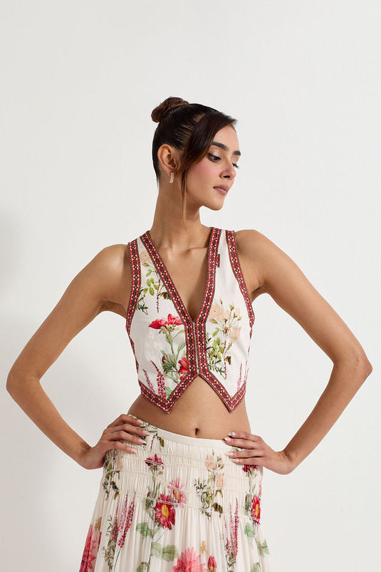 Multi Colour Georgette With Stretch Lycra Top With Skirt