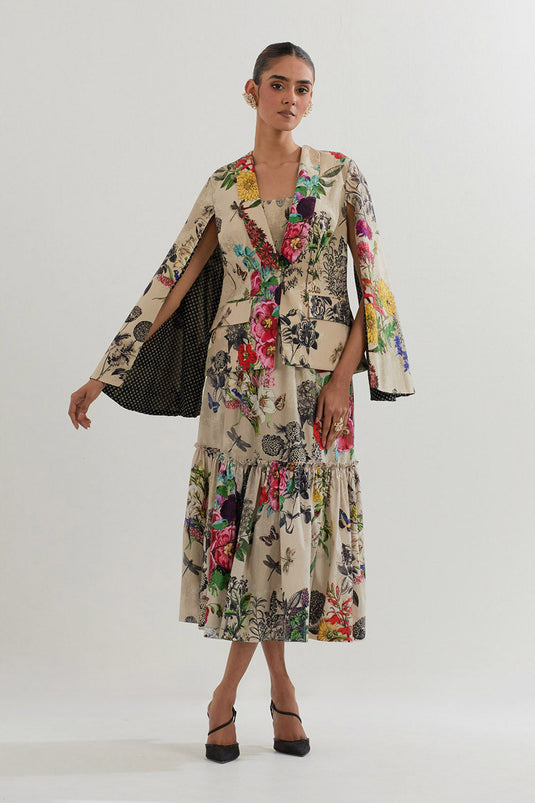 Multi Colour Jacket With Bustier And  Skirt