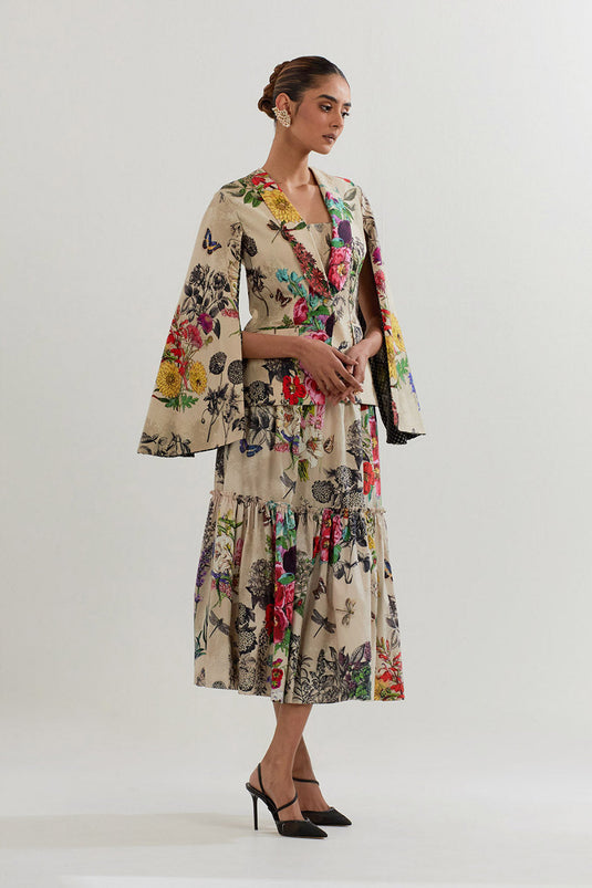 Multi Colour Jacket With Bustier And  Skirt